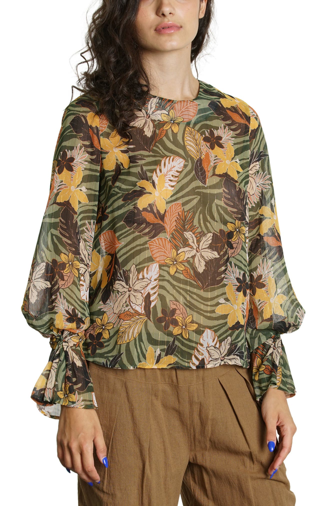 Tropical Floral Print Womens A-Line Chiffon Blouse Shirt Tops Tropical Floral Print Womens A-Line Chiffon Blouse Shirt Tops